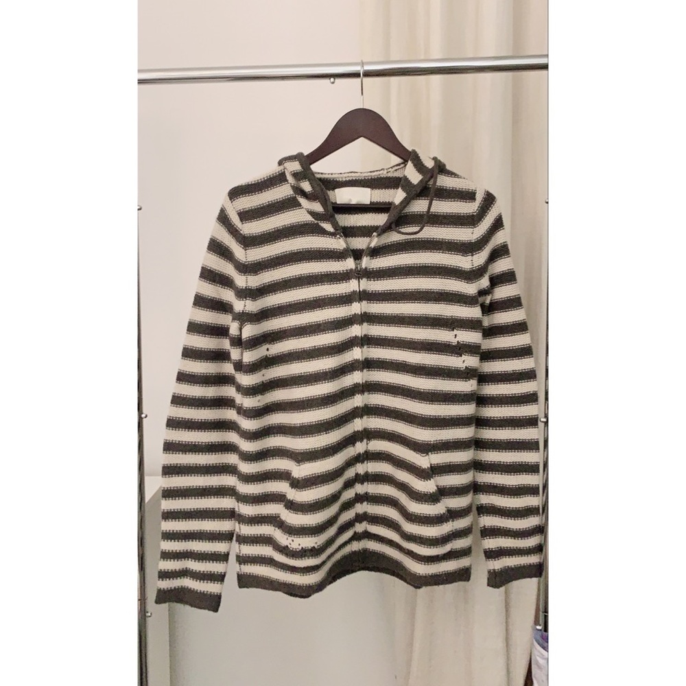 ZADIG & VOLTAIRE GREEN AND WHITE STRIPED CARDIGAN
